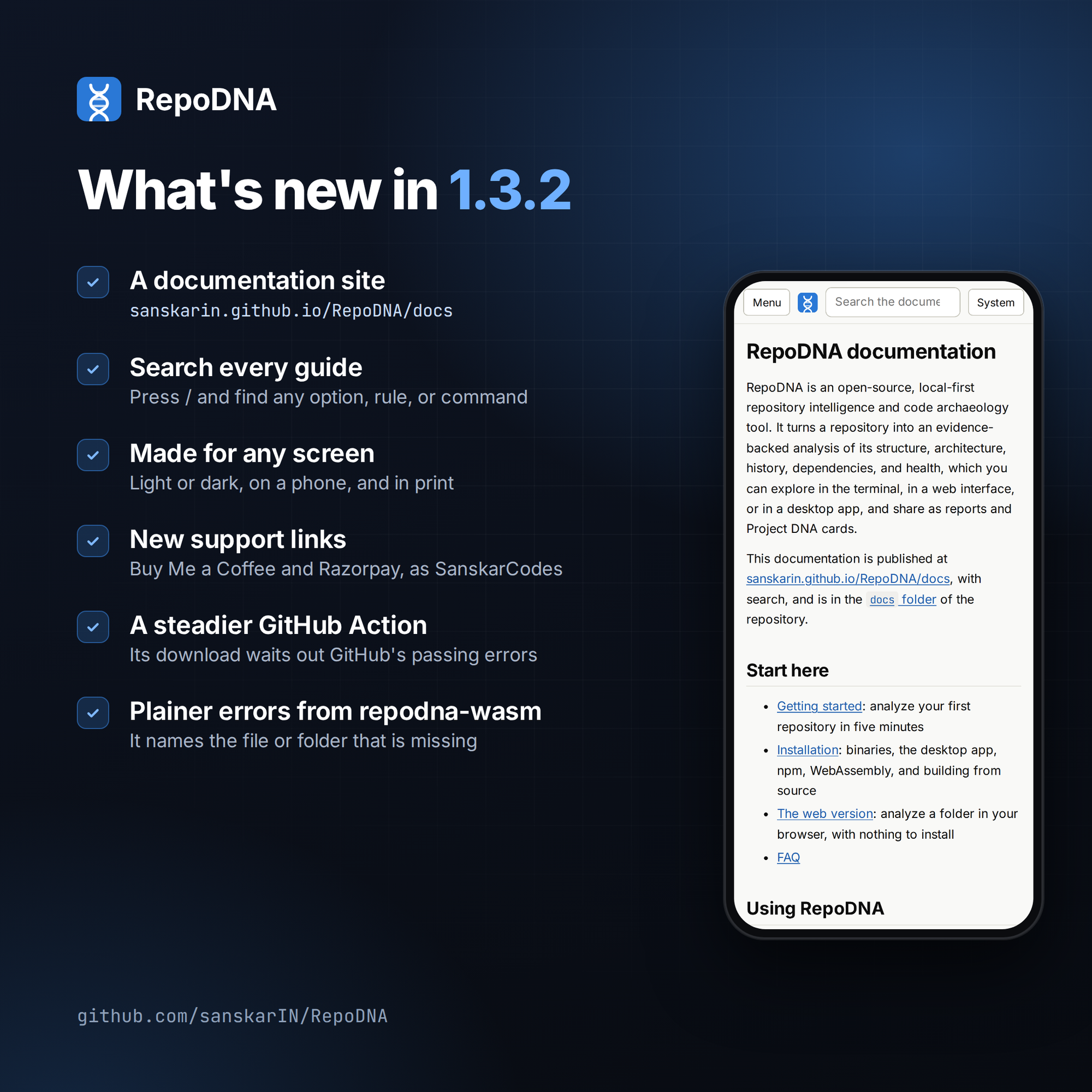 Square RepoDNA v1.3.2 release graphic highlighting updates in the latest version.